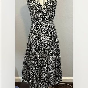 Monsoon black and ivory print sleeveless midi wrap dress Size 4US 8UK